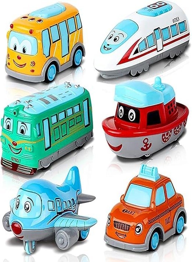 Carryze Cute Cartoon Vehicle Toys Set for Kids | Bus, Train, Boat, Aeroplane & Taxi Toy Cars Combo | Colorful Push & Go Vehicle Playset - Image 1